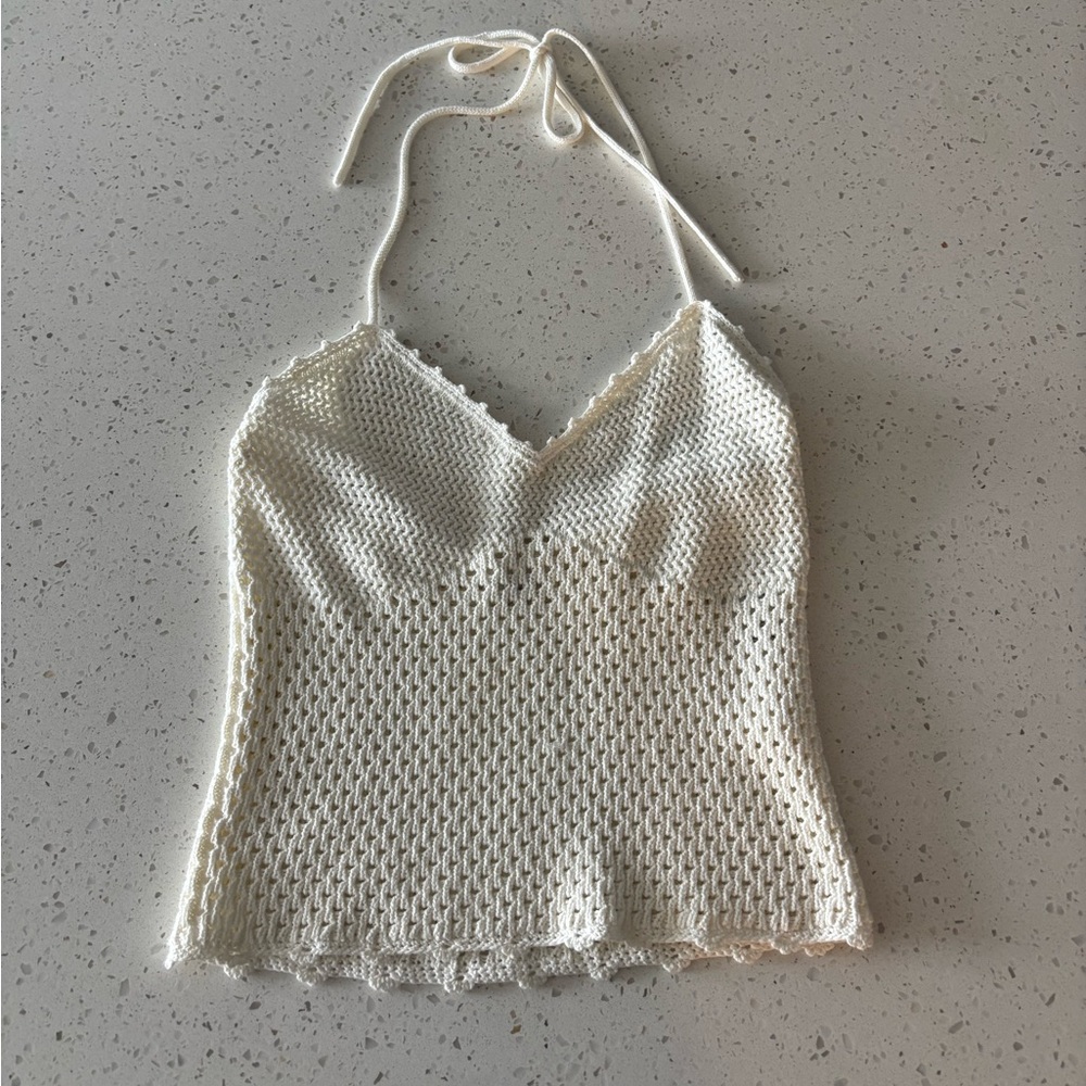 Aritzia Wilfred crochet knit halter tank